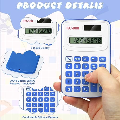 Treela 30 Pcs Pocket Size Calculator for Students Bulk Mini Handheld Calculator Basic Standard Calculators with Button Battery 8 Digit Display Desktop Calculator for School Kids Teacher (Mixed Color)