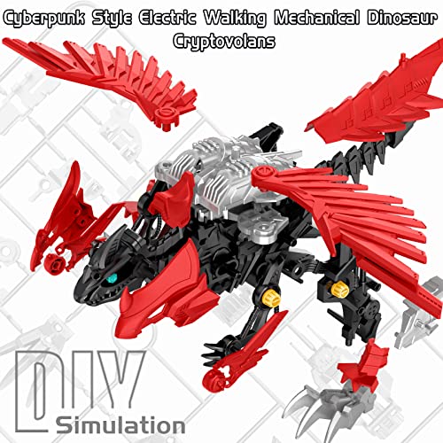 FORALES Cyberpunk Style Simulation Mechanical Dinosaur Toy Dinosaur Building Block Toy Electric Mechanical Walking Dinosaur for Children's Gift (Pterosaur Cryptovolans)