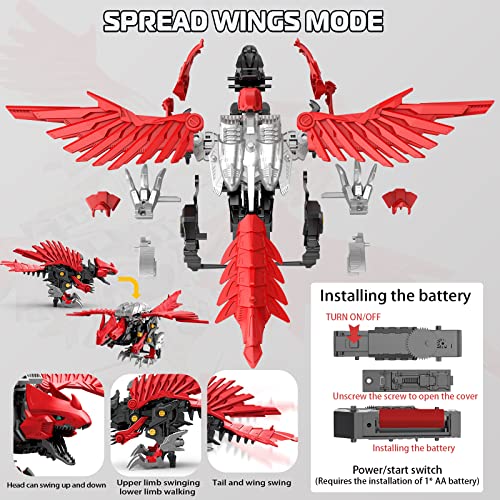 FORALES Cyberpunk Style Simulation Mechanical Dinosaur Toy Dinosaur Building Block Toy Electric Mechanical Walking Dinosaur for Children's Gift (Pterosaur Cryptovolans)