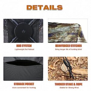 HUNT MONSTER Hunting Blind 2-3 Person with Tri-Leg Hunting Stool, 270 Degree See Through Pop up Ground Blinds for Deer Turkey Duck Hunting, Bow Hunting Adjust Windows with Silent Zipper