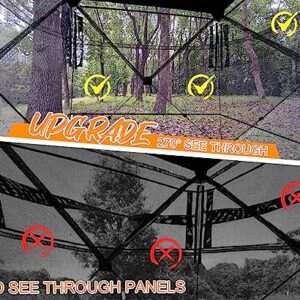 HUNT MONSTER Hunting Blind 2-3 Person with Tri-Leg Hunting Stool, 270 Degree See Through Pop up Ground Blinds for Deer Turkey Duck Hunting, Bow Hunting Adjust Windows with Silent Zipper