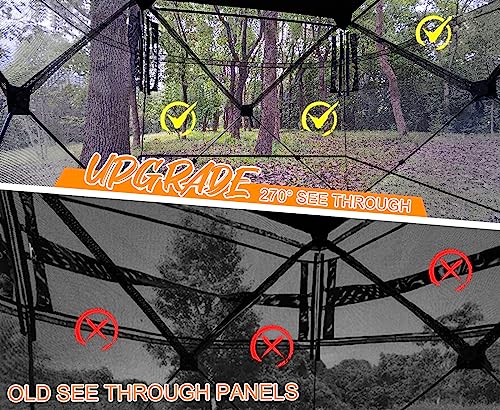 HUNT MONSTER Hunting Blind 2-3 Person with Tri-Leg Hunting Stool, 270 Degree See Through Pop up Ground Blinds for Deer Turkey Duck Hunting, Bow Hunting Adjust Windows with Silent Zipper