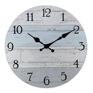 plumeet wall clock, 12'' frameless wooden wall clocks with silent quartz movement, rustic coastal country village clocks decorative for kitchen bedroom living room