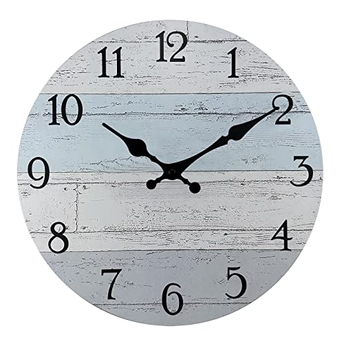 Plumeet Wall Clock, 12'' Frameless Wooden Wall Clocks with Silent Quartz Movement, Rustic Coastal Country Village Clocks Decorative for Kitchen Bedroom Living Room