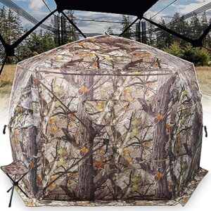 hunt monster 5 side hunting blind 1-4 person with tri-leg hunting stool, 288 degree see through pop up ground blinds for deer turkey duck hunting, bow hunting adjust windows with silent zipper