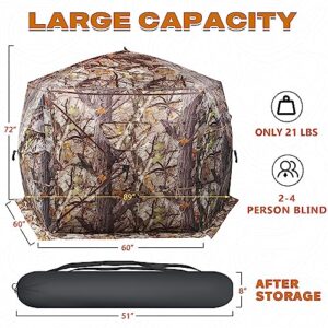 HUNT MONSTER 5 Side Hunting Blind 1-4 Person with Tri-Leg Hunting Stool, 288 Degree See Through Pop up Ground Blinds for Deer Turkey Duck Hunting, Bow Hunting Adjust Windows with Silent Zipper