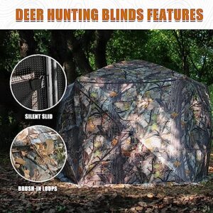 HUNT MONSTER 5 Side Hunting Blind 1-4 Person with Tri-Leg Hunting Stool, 288 Degree See Through Pop up Ground Blinds for Deer Turkey Duck Hunting, Bow Hunting Adjust Windows with Silent Zipper