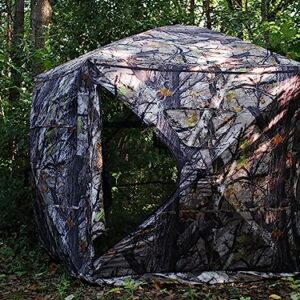 HUNT MONSTER 5 Side Hunting Blind 1-4 Person with Tri-Leg Hunting Stool, 288 Degree See Through Pop up Ground Blinds for Deer Turkey Duck Hunting, Bow Hunting Adjust Windows with Silent Zipper