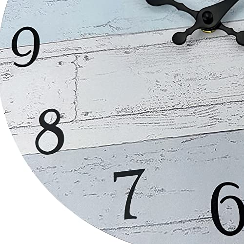 Plumeet Wall Clock, 12'' Frameless Wooden Wall Clocks with Silent Quartz Movement, Rustic Coastal Country Village Clocks Decorative for Kitchen Bedroom Living Room