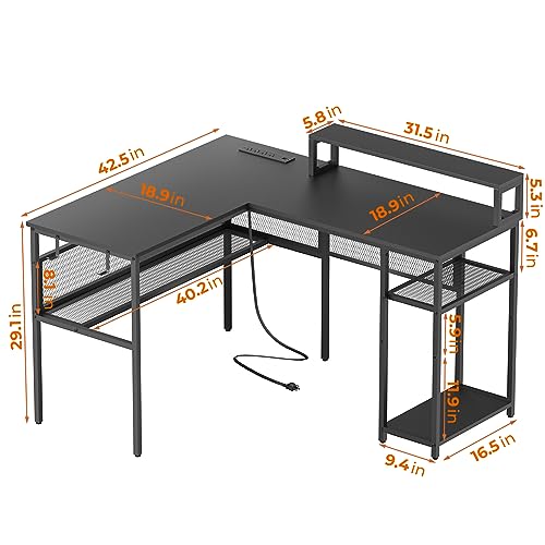 SOROGRA L Shaped Gaming Desk with Power Outlet and Storage Shelves, 50. ...