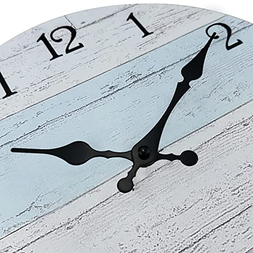 Plumeet Wall Clock, 12'' Frameless Wooden Wall Clocks with Silent Quartz Movement, Rustic Coastal Country Village Clocks Decorative for Kitchen Bedroom Living Room