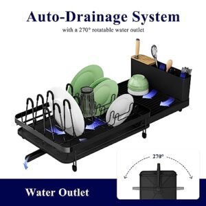 Kitsure Kitchen Dish Drying Rack - Extendable Dish Rack w/Large Capacity, Dish Rack for Kitchen Counter, Multipurpose Dish Drainer w/Detachable Brackets for Pot Lids, Dishes, Pans, Grey