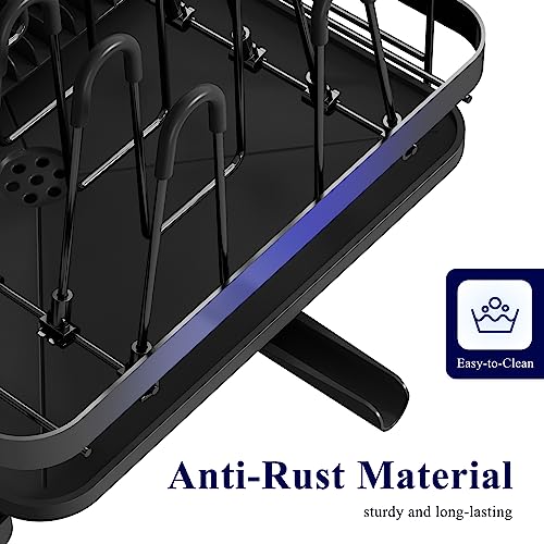 Kitsure Kitchen Dish Drying Rack - Extendable Dish Rack w/Large Capacity, Dish Rack for Kitchen Counter, Multipurpose Dish Drainer w/Detachable Brackets for Pot Lids, Dishes, Pans, Grey