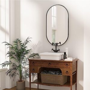 antok oval mirror, 17"x30" black oval bathroom mirror for wall, vanity mirror, pill shaped mirror, oval wall mirror for bathroom,living room,bedroom, black