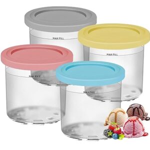 4 Pack Ice Cream Containers Compatible with Ninja Creami NC299AMZ NC300 & NC301 Series Ice Cream Maker, Replacement Pints Containers and Lids, BPA-Free & Dishwasher Safe, Grey/Blue/Pink/Yellow