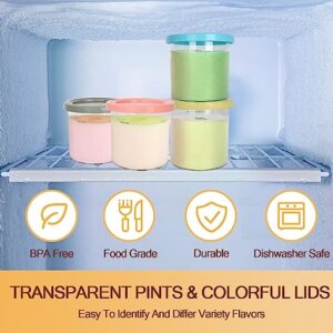 4 Pack Ice Cream Containers Compatible with Ninja Creami NC299AMZ NC300 & NC301 Series Ice Cream Maker, Replacement Pints Containers and Lids, BPA-Free & Dishwasher Safe, Grey/Blue/Pink/Yellow