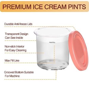 4 Pack Ice Cream Containers Compatible with Ninja Creami NC299AMZ NC300 & NC301 Series Ice Cream Maker, Replacement Pints Containers and Lids, BPA-Free & Dishwasher Safe, Grey/Blue/Pink/Yellow