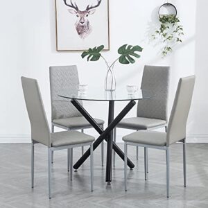 paonne round dining table set for 4, glass round kitchen table and chairs for 4, 5-pieces table with chair set