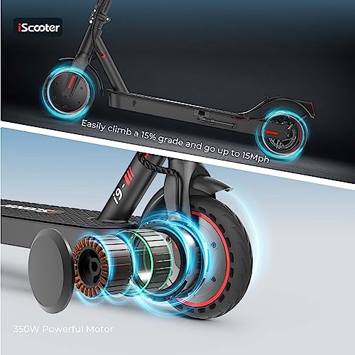 iScooter Electric Scooter, 18Miles Travel Range, 15.6 Mph Top Speed, 350W Scooter Electric with 8.5 Inch Solid Tire, Smart APP, Double Braking Systems for Kids, Teenage and Adults - i9