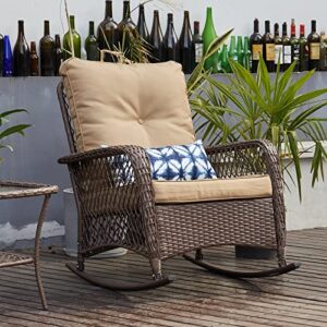vonzoy outdoor rocking chair, wicker patio furniture with thickened cushions for porch (khaki)