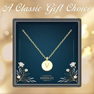 MIDDLUX V Necklace, Gold Initial Necklace, Personalized Gifts for Girls, Best Friends Necklace, Girls Initial Necklace, Name Necklace Personalized for Women, Sister Necklaces