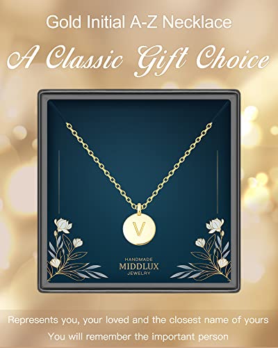 MIDDLUX V Necklace, Gold Initial Necklace, Personalized Gifts for Girls, Best Friends Necklace, Girls Initial Necklace, Name Necklace Personalized for Women, Sister Necklaces