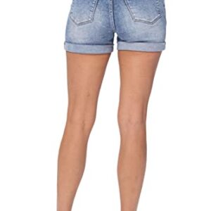 Judy Blue Women's High-Waist Two-Tone Yoke Shorts (Medium Blue, Medium)