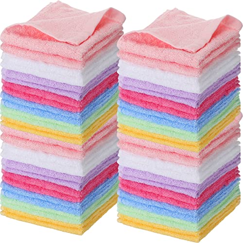 Newwiee 40 Pcs Bamboo Wash Cloth Bulk Bamboo Bath Hand Face Washcloths Soft Quick Drying Towel for Baby Kids Women Bathroom Washing Body Multipurpose Fingertip Rags (Multicolor,10 x 10 Inch)