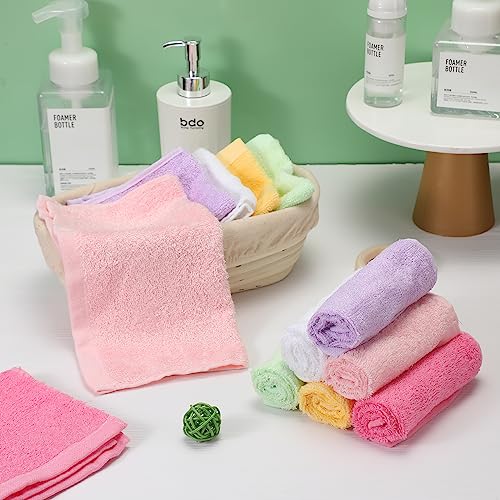 Newwiee 40 Pcs Bamboo Wash Cloth Bulk Bamboo Bath Hand Face Washcloths Soft Quick Drying Towel for Baby Kids Women Bathroom Washing Body Multipurpose Fingertip Rags (Multicolor,10 x 10 Inch)