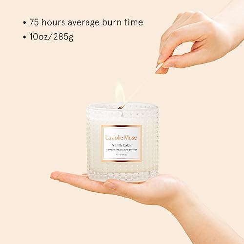 LA JOLIE MUSE Vanilla Cake Scented Candles, Vanilla Candles for Women, Candles for Home Scented, Natural Soy Candles, 75 Hours Long Burning, 10 OZ