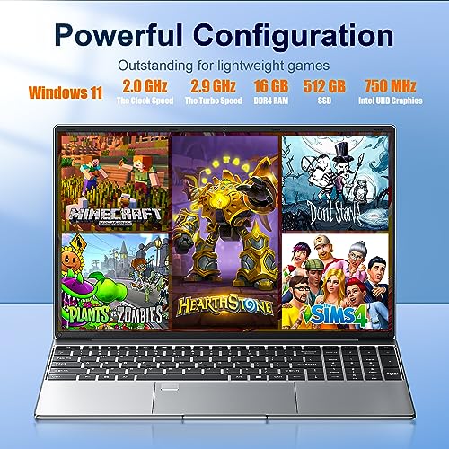 ANPCOWER 2023 Latest 15.6'' Laptop with 2.0GHz Intel Processor(up to 2.9GHz), 16GB DDR4 RAM, 512GB SSD, Windows 11 Laptop Computer with IPS FHD 1080P Display, 5G/2.4Ghz WiFi, USB 3.0, Bluetooth 4.2