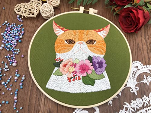 hi stone 4 Embroidery Sets for Beginners, DIY Adult Beginner Cross Stitch Kits, 4 Cross Stitch Kits, 2 Embroidery Hoops,Scissors,Needles,Needlepoint Kit for Adults