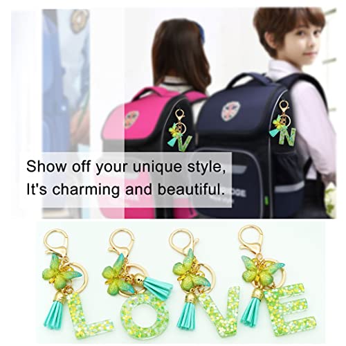 TTYY Initial Letter Keychain for Women Gift for Young Teenage Girl Gifts for Christmas to Mom Daughter green tassel (green star LetterF)