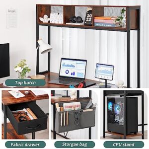 Yoobure L Shaped Desk with Power Outlet, Reversible L Shaped Computer Desk with Storage Shelf and Drawer, Corner Desk with Storage Bag, 2 Person Home Office Desk, Industrial Gaming Desk with USB Ports