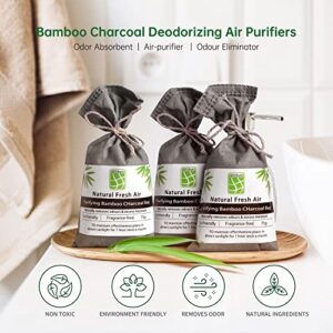 10 Pack Bamboo Charcoal Nature Fresh Air Purifying Bags,Activated Charcoal Bags Odor Absorber, Moisture Eliminator,Deodorizer, Air Fresheners For Car Smell,Closet,Shoe,large Room,Pet Room (10x75g)