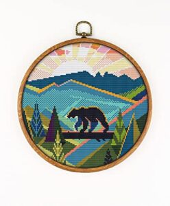 great smoky mountains national park cs418-1 - counted cross stitch kit#3. threads, needles, fabric, embroidery hoop, needle threader, embroidery clippers and printed color pattern inside.