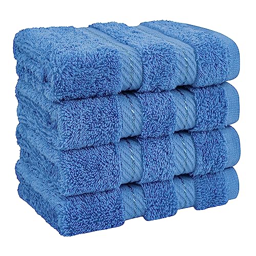 American Soft Linen Luxury Washcloths for Bathroom, 100% Turkish Cotton Washcloth Set of 4, 13x13 in Soft Washcloths for Body and Face, Wash Rags for Kitchen, Baby Washcloths, Electric Blue Washcloths