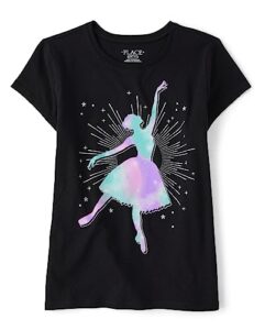 the children's place girls' short sleeve graphic t-shirt, ballerina black, medium
