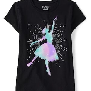 The Children's Place Girls' Short Sleeve Graphic T-Shirt, Ballerina Black, Medium