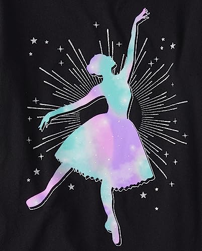 The Children's Place Girls' Short Sleeve Graphic T-Shirt, Ballerina Black, Medium