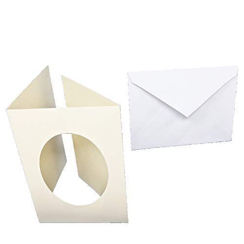 Cross Stitch Aperture Greeting Card Set with White Envelopes, Set of 30-10 White, 10 Ivory & 10 Parchment Color with 'Needleworker' Sticker