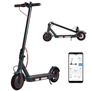 adults electric scooter max load 220lb, 350w motor folding commuting scooter - 8.5" solid tires, 20 miles range, 15.5mph, portable powered kick e-scooter with double braking system and app control