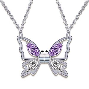 smilebelle best bff necklace for 2 magnetic butterfly friendship necklace as bestie gifts for 2 teen girls, matching friends necklace birthday long distance jewelry gift for best friends female women
