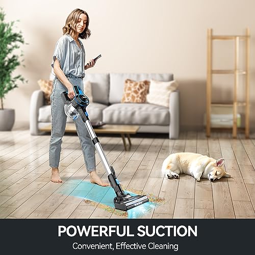 INSE Cordless Vacuum Cleaner, 6-in-1 Rechargeable Stick Vacuum with 2200 m-A-h Battery, Powerful Lightweight Cordless Vacuum Cleaner, Up to 45 Mins Runtime, for Home Hard Floor Carpet Pet Hair-N5S