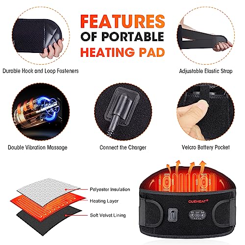 Heating Pad for Back Pain Relief - Rechargeable Wireless Electric Portable Heating Pad with Massageing Vibrations,9 Settings-6 Heating Levels&3 Massage Modes-15Relaxing Combinations Arthritis(53Inche)