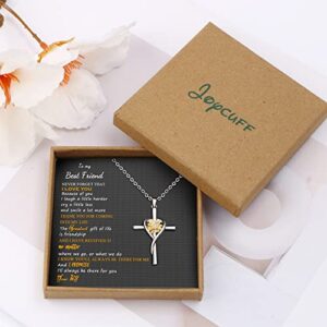 JoycuFF Gifts for My Best Friend from Bestie Anniversary Birthday Gift To My Best Friends Present Sunflower Cross Necklace