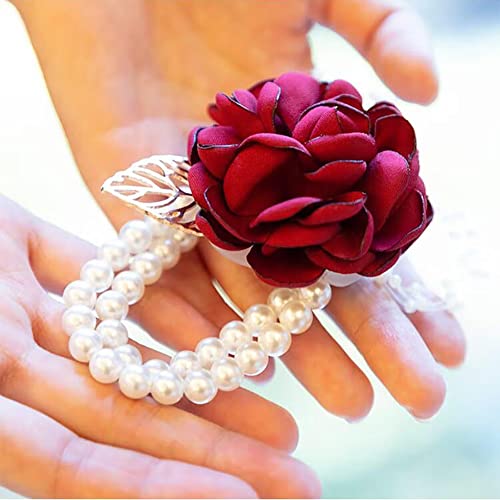 ccHuDE 6 Pcs Wrist Corsage Bands Faux Pearl Wedding Wrist Bands Elastic Bridal Corsage Wrist Band Bride Boutonnieres Wrist Bands DIY Bridemaids Wristlets