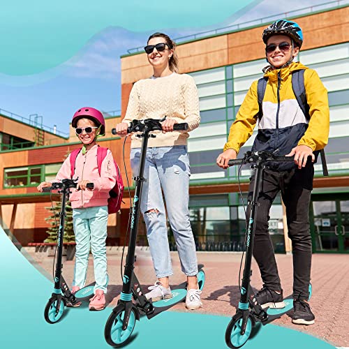 TENBOOM Scooter for Ages 8+ Teens and Adults Kick Scooter Foldable with Double Braking System Bells Adjustable Handlebars Kickstand Max Load 220 LBS 8" Big Wheels