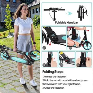 TENBOOM Scooter for Ages 8+ Teens and Adults Kick Scooter Foldable with Double Braking System Bells Adjustable Handlebars Kickstand Max Load 220 LBS 8" Big Wheels