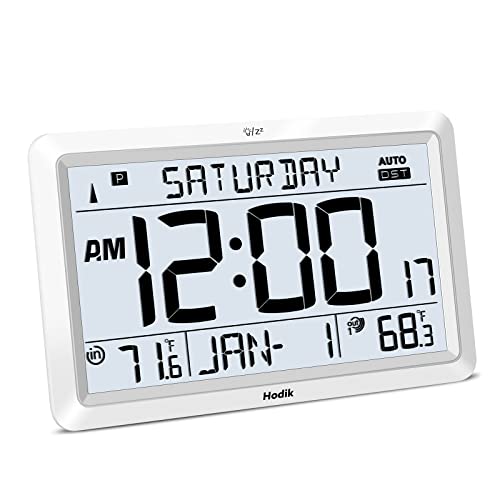 HODIK Atomic Clock with Indoor Outdoor Temperature Wireless, Large 7.5 Inch LCD with Backlight, Self-Setting Battery Powered with High Precision Sensor